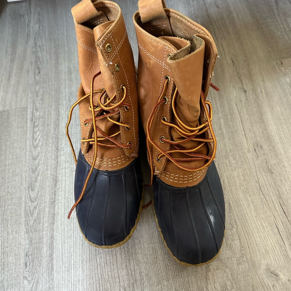 LL Bean Tan and Black Duck Boots